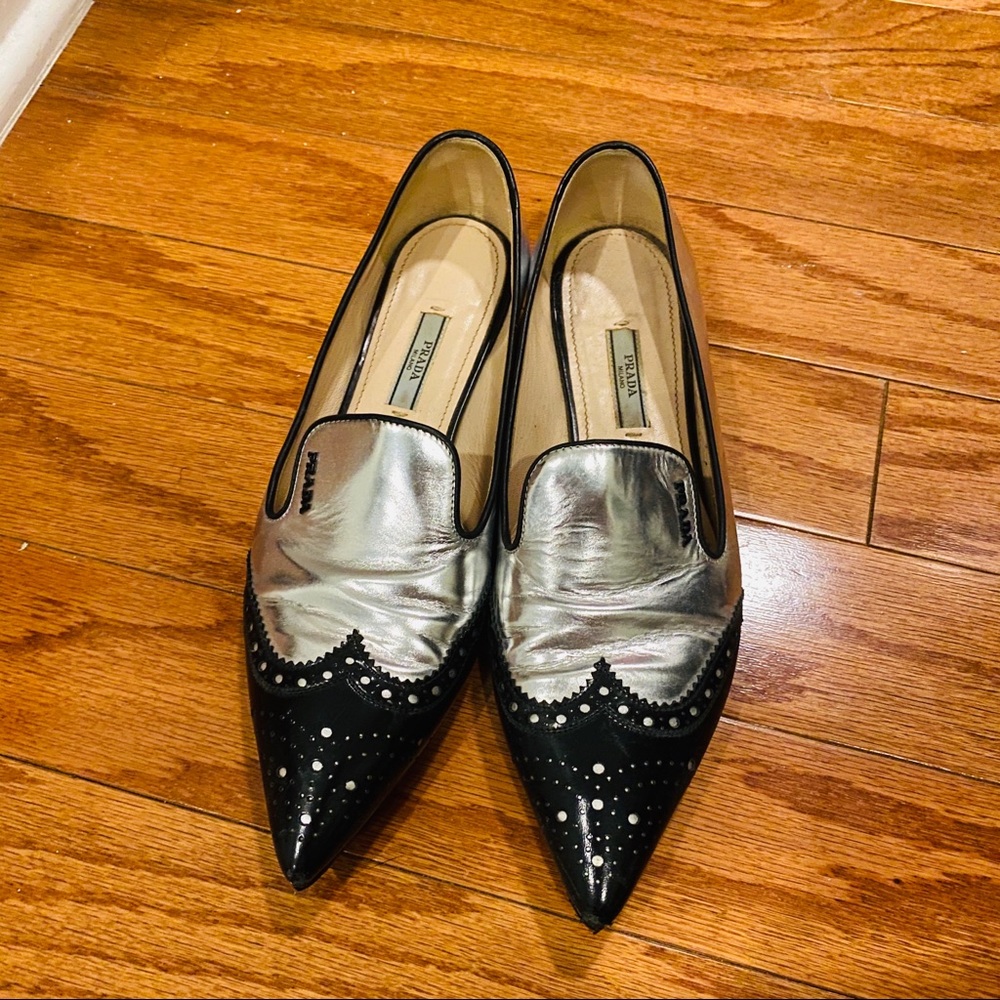 Prada metallic pointed toe brogue loafer - Picture 3 of 15